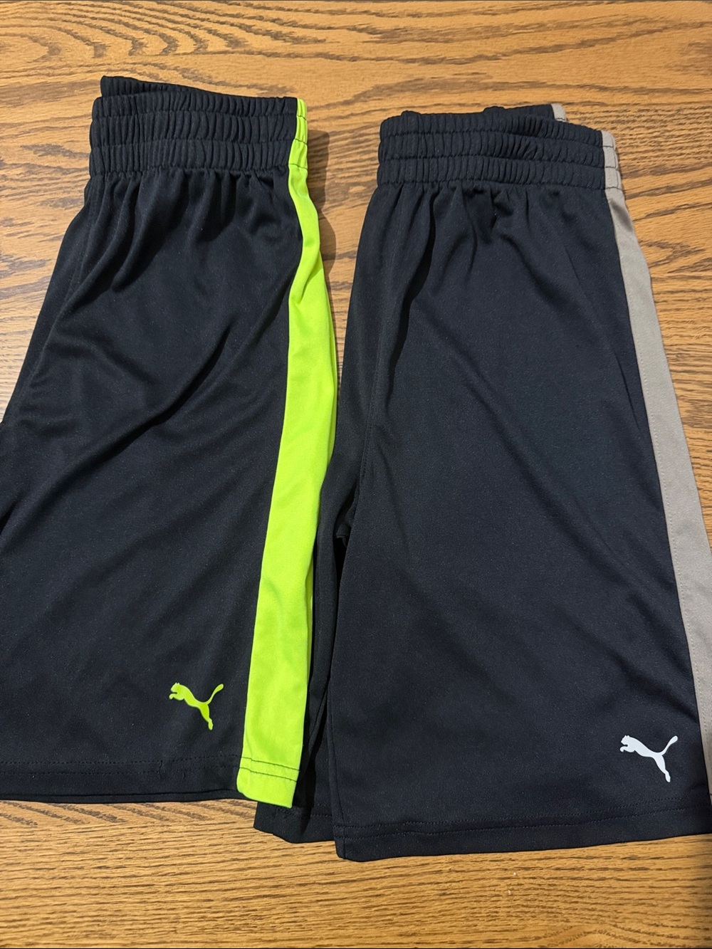Puma set of 2 Black Boys Athletic Shorts with Neon Green and Tan Side Stripes